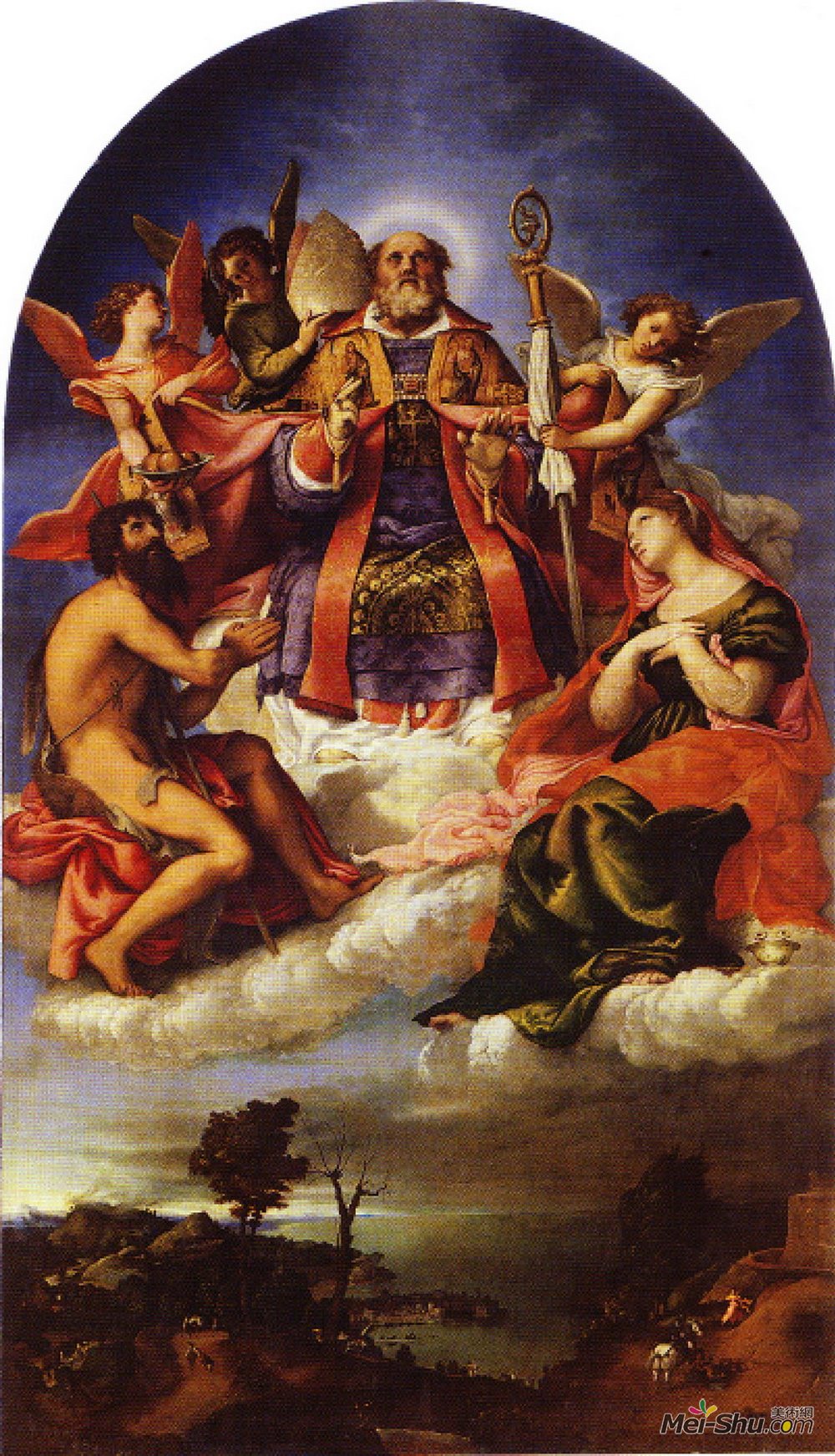 洛伦佐·洛图(Lorenzo Lotto)高清作品《圣.尼古拉斯在荣耀与圣施洗约翰，在圣露西》
