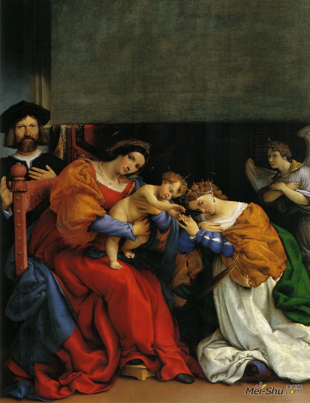 洛伦佐·洛图(Lorenzo Lotto)高清作品《The Mystic Marriage of St. Catherine with the patron Niccolo》
