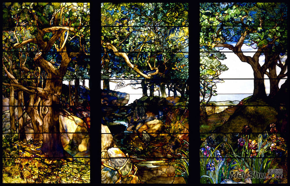 蒂凡尼(Louis Comfort Tiffany)高清作品《三片树木茂密的风景》