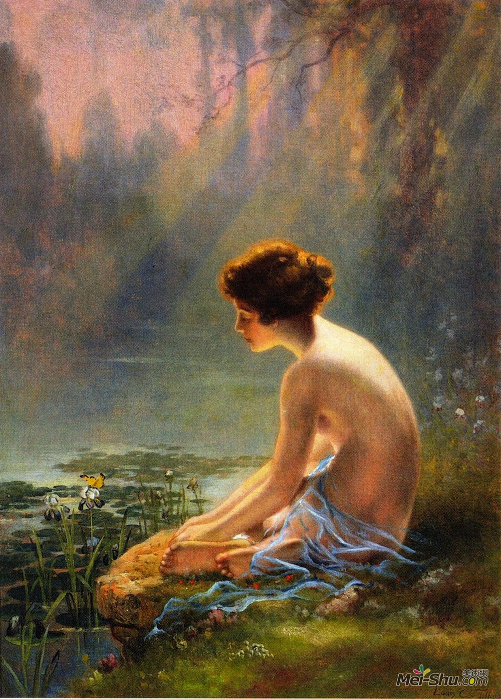 蒂凡尼(Louis Comfort Tiffany)高清作品《坐在百合池边裸体》