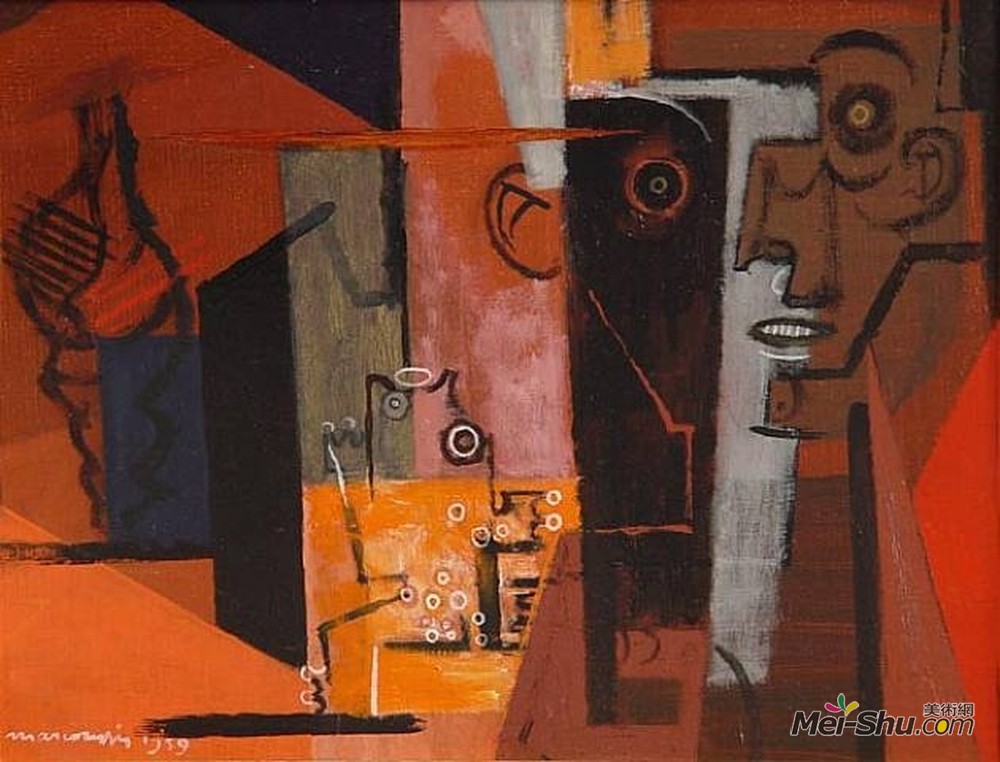 刘易斯·马库锡(Louis Marcoussis)高清作品《在脸上和贝壳组成》