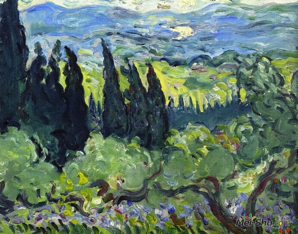 刘易斯·瓦尔塔(Louis Valtat)高清作品《意大利风景，柏树》