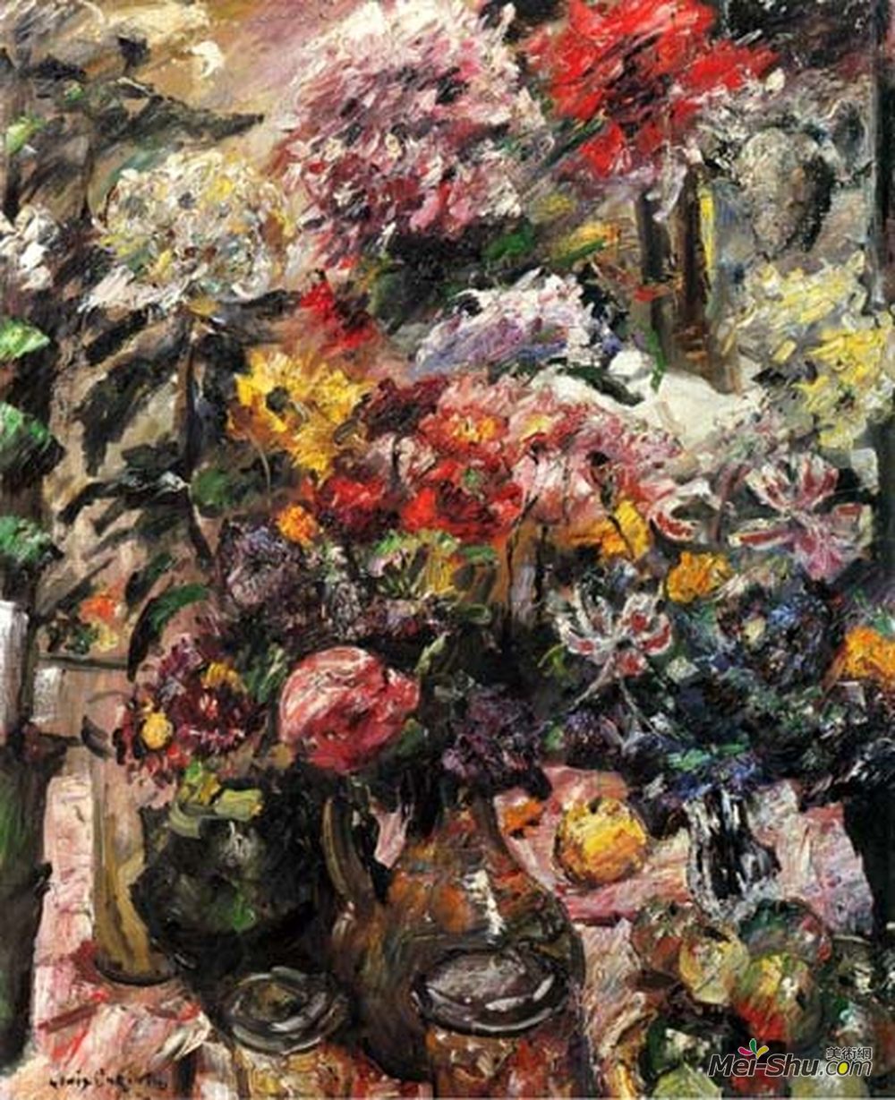 洛维斯·科林斯(Lovis Corinth)高清作品《静物与菊花和孤挺花》