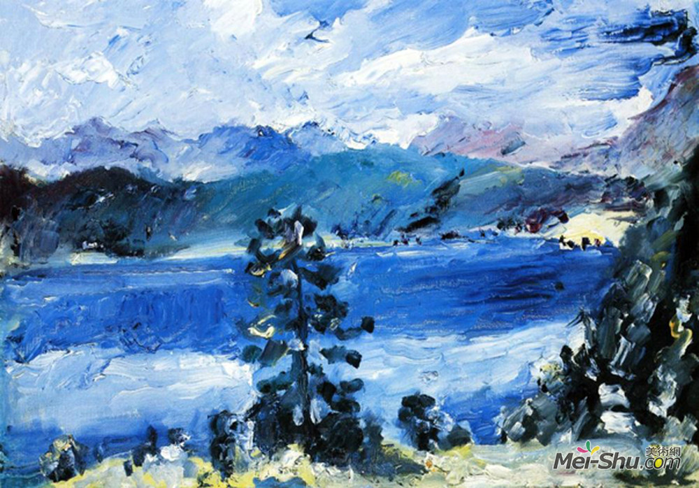 洛维斯·科林斯(Lovis Corinth)高清作品《The Walchensee with a Larch Tree》