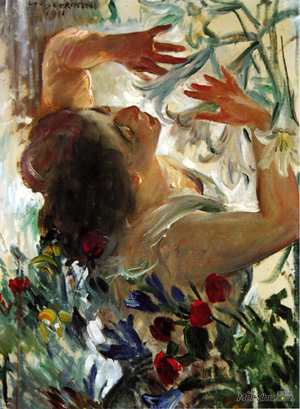 洛维斯·科林斯(Lovis Corinth)高清作品《温室里的百合花女人》