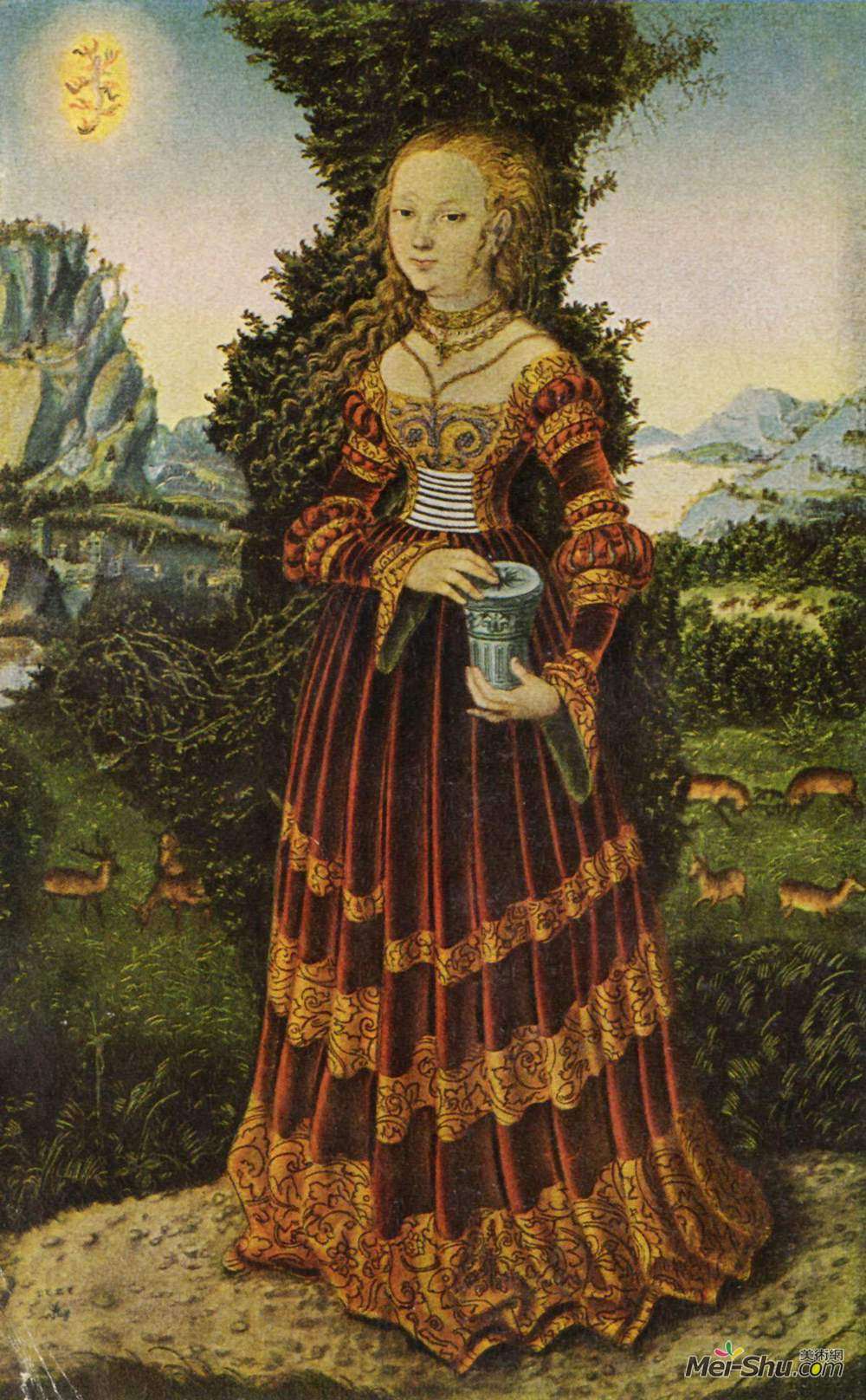 大·卢卡斯·克拉纳赫(Lucas Cranach the Elder)高清作品《作为抹大拉的玛利亚的撒克逊贵妇的肖像》