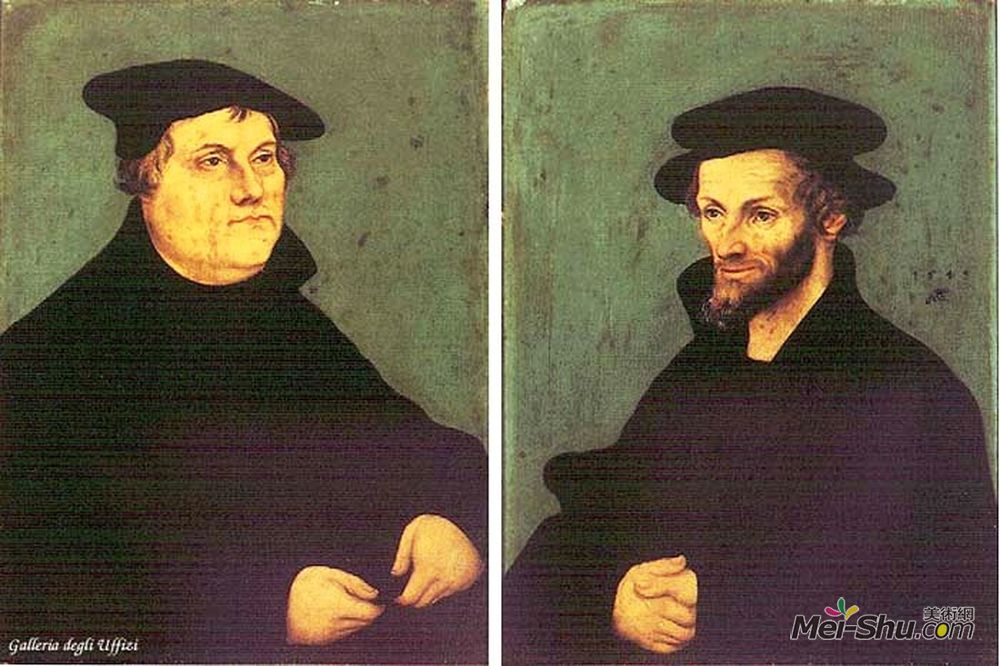 大·卢卡斯·克拉纳赫(Lucas Cranach the Elder)高清作品《Portraits of Martin Luther and Philipp Melanchthon》