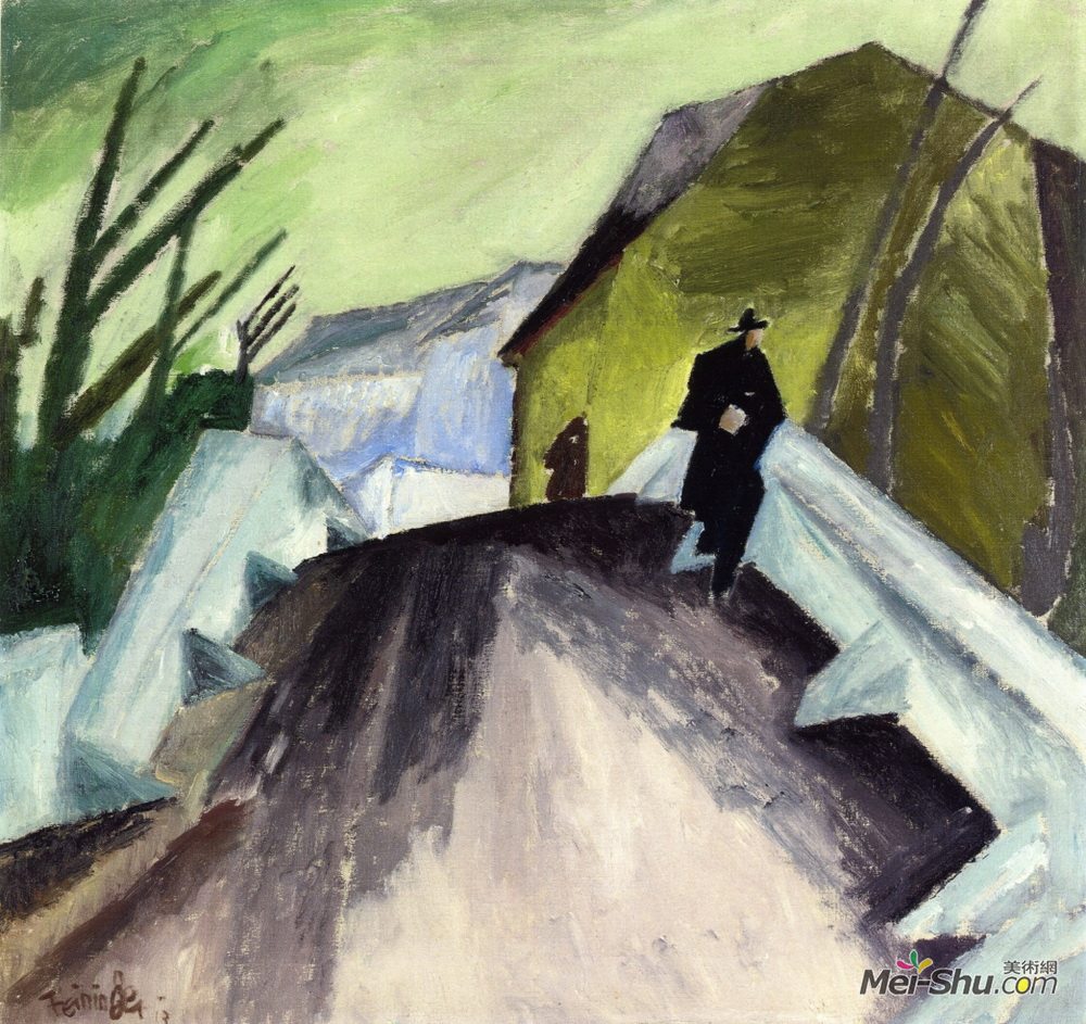 莱昂内尔·法宁格(Lyonel Feininger)高清作品《On the Bridge (Ober-Weimar)》