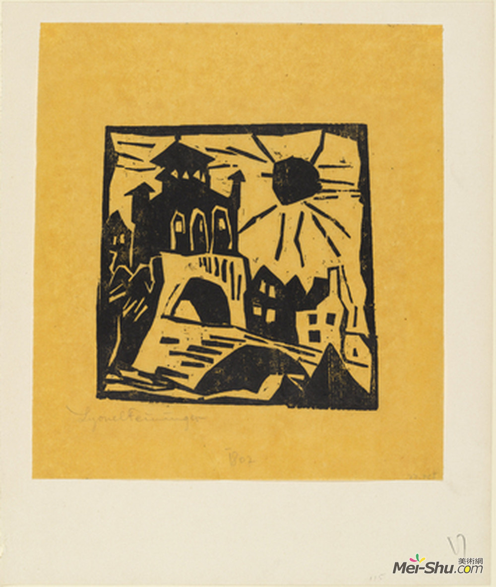 莱昂内尔·法宁格(Lyonel Feininger)高清作品《Town Gate, Ribnitz (Das Tor, Ribnitz)》