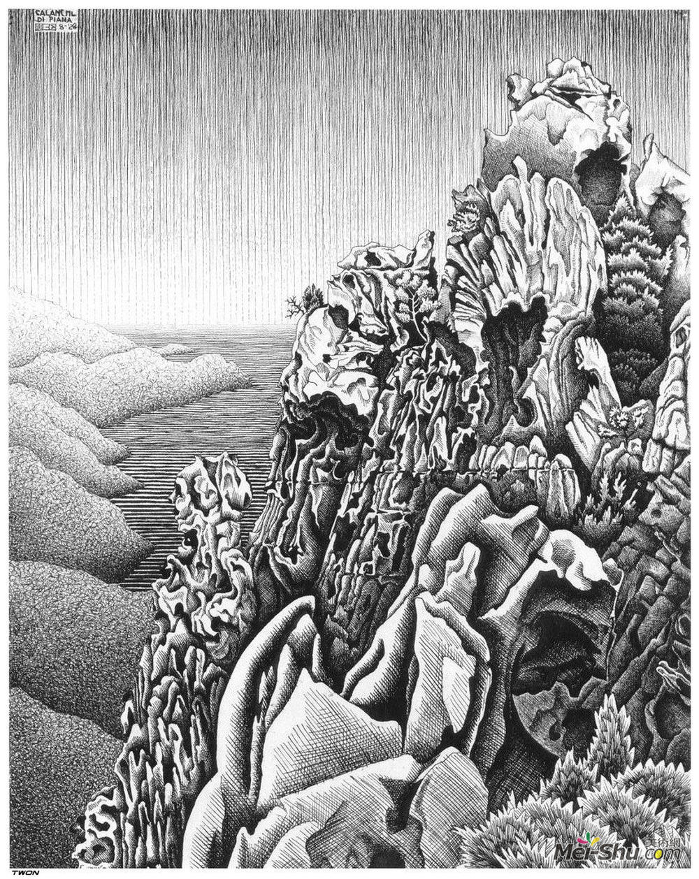 莫里兹·柯尼利斯·艾雪(M.C. Escher)高清作品《皮亚纳峡谷》