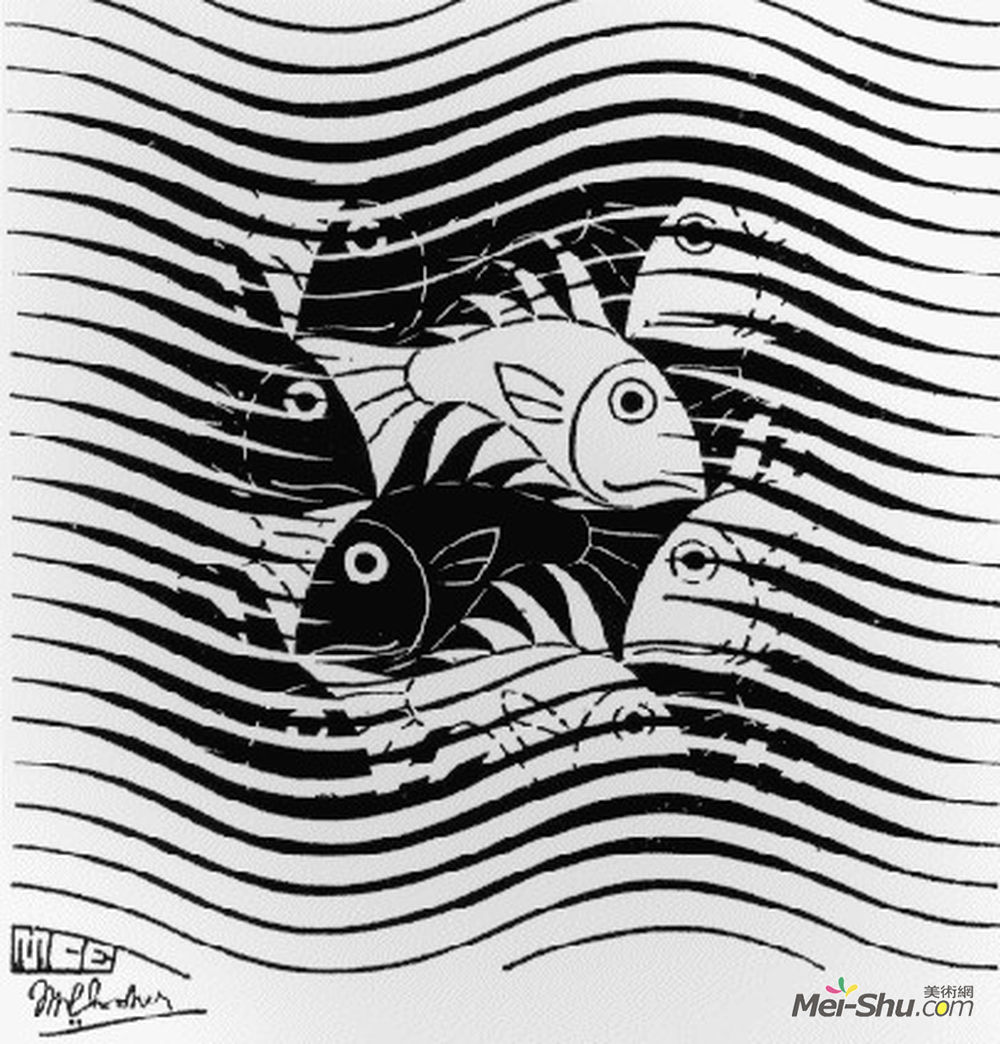 莫里兹·柯尼利斯·艾雪(M.C. Escher)高清作品《波浪中的鱼》