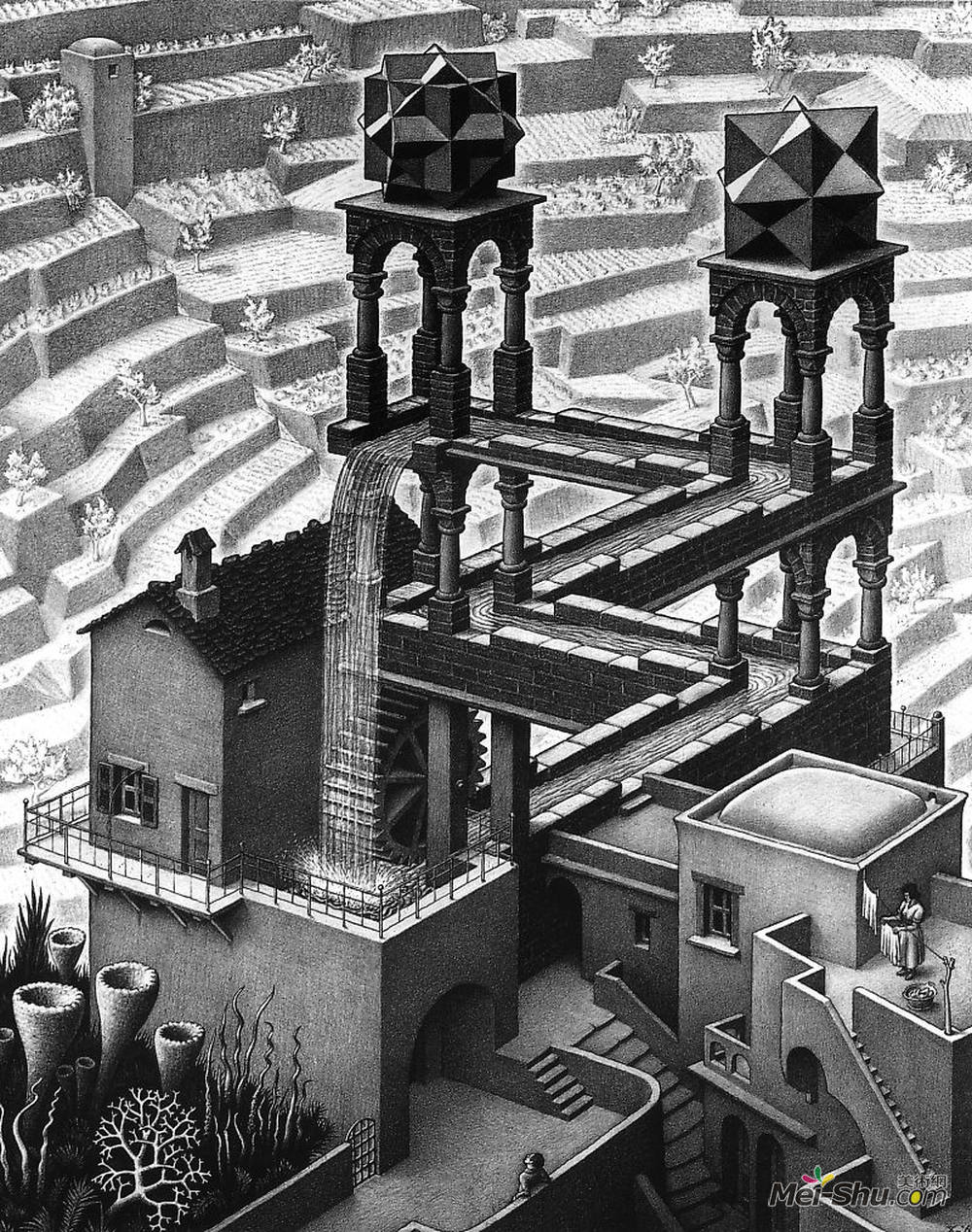 莫里兹·柯尼利斯·艾雪(M.C. Escher)高清作品《瀑布》