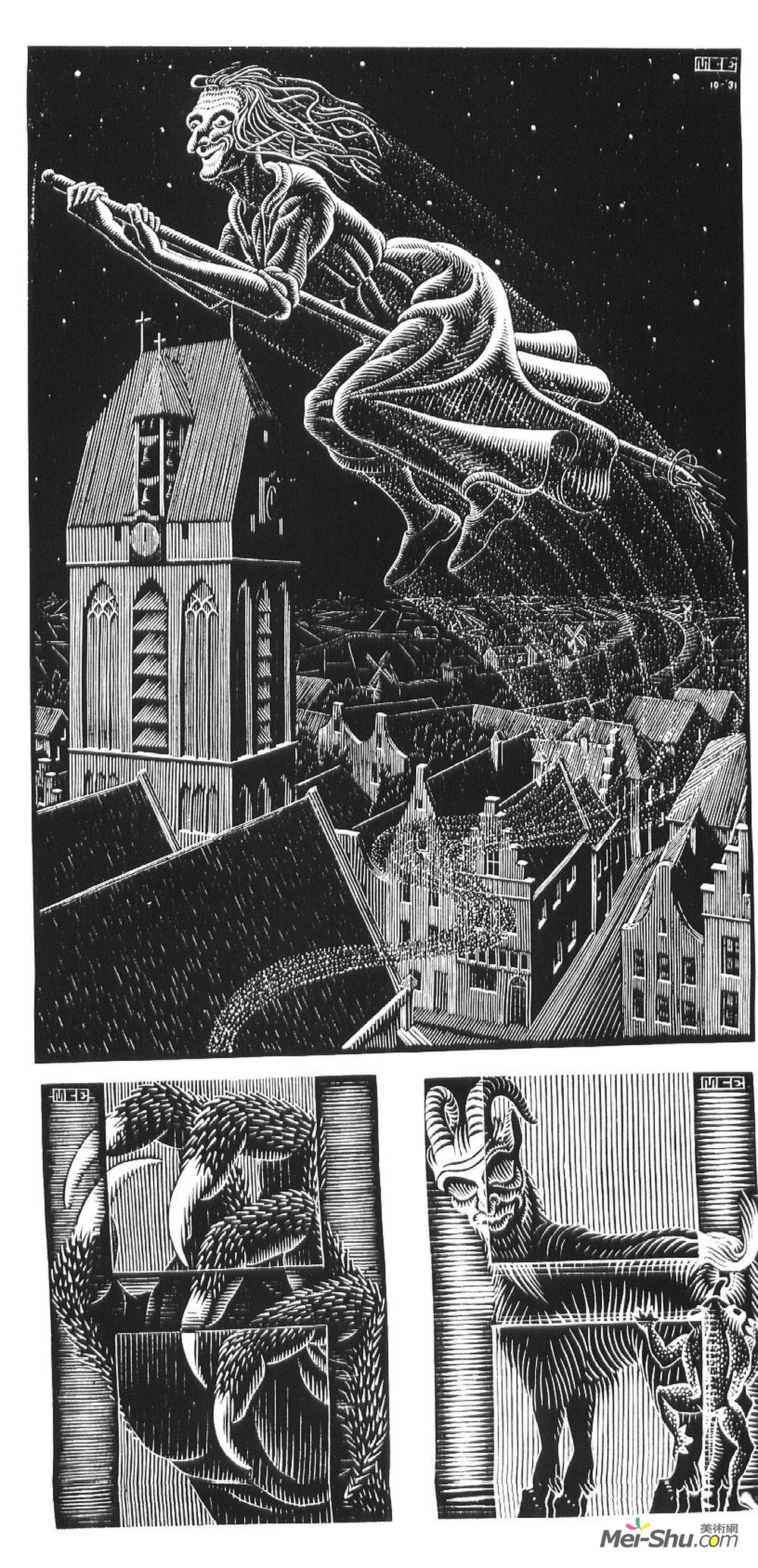 莫里兹·柯尼利斯·艾雪(M.C. Escher)高清作品《斯科拉丝蒂卡（飞行女巫）》