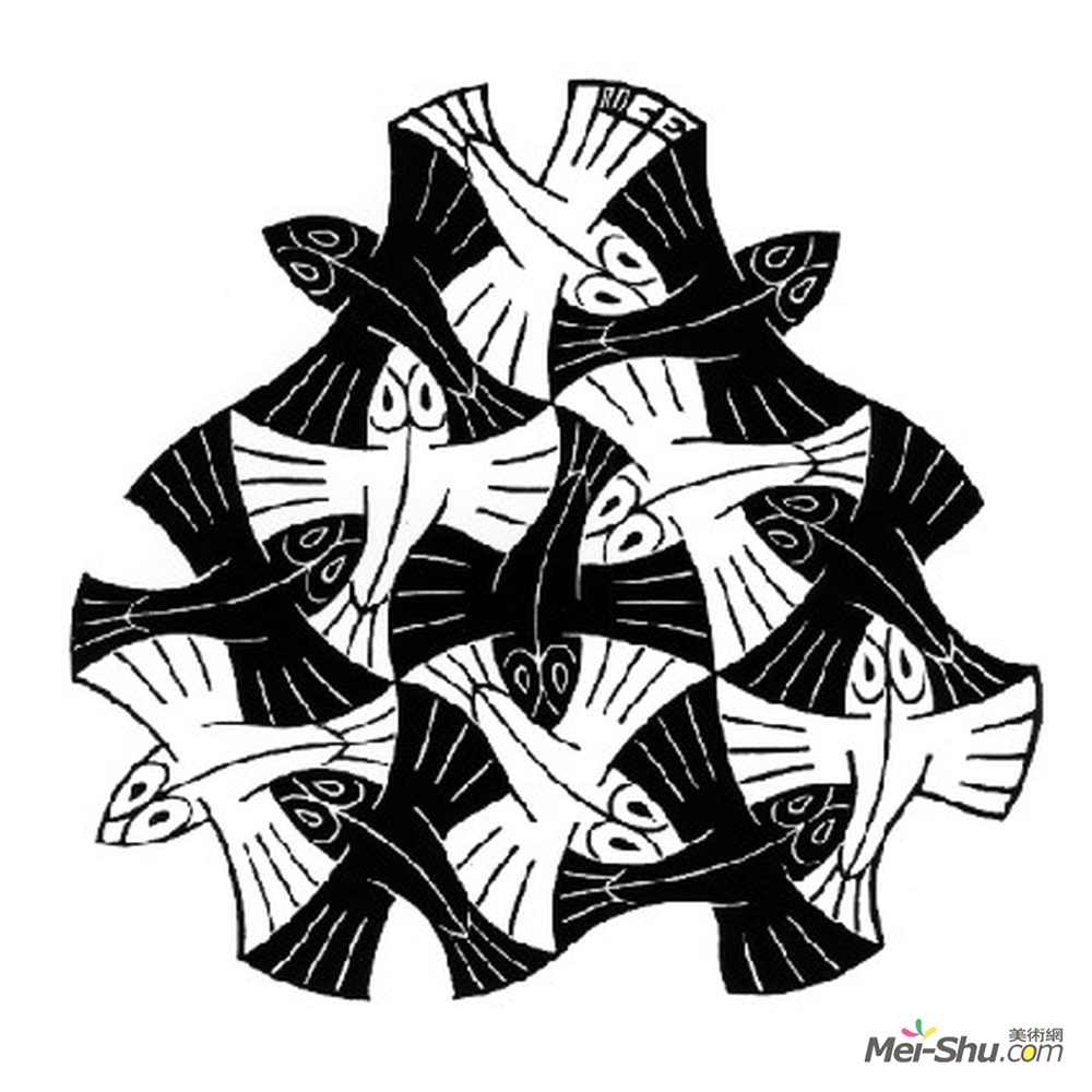 莫里兹·柯尼利斯·艾雪(M.C. Escher)高清作品《7条黑色和6条白色的鱼》
