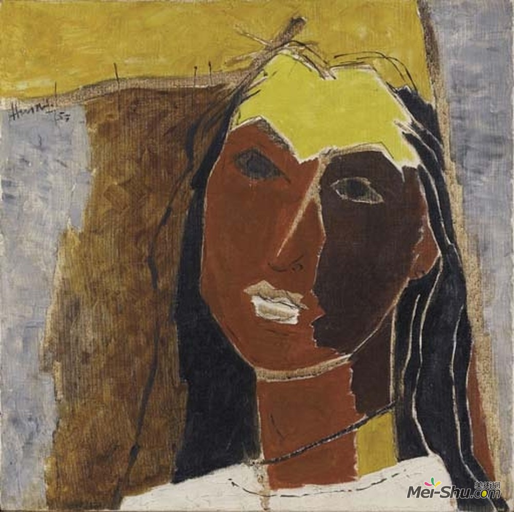 胡森(M.F. Husain)高清作品《Untitled (Portrait of Sonali Das Gupta, wife of Roberto Ross》