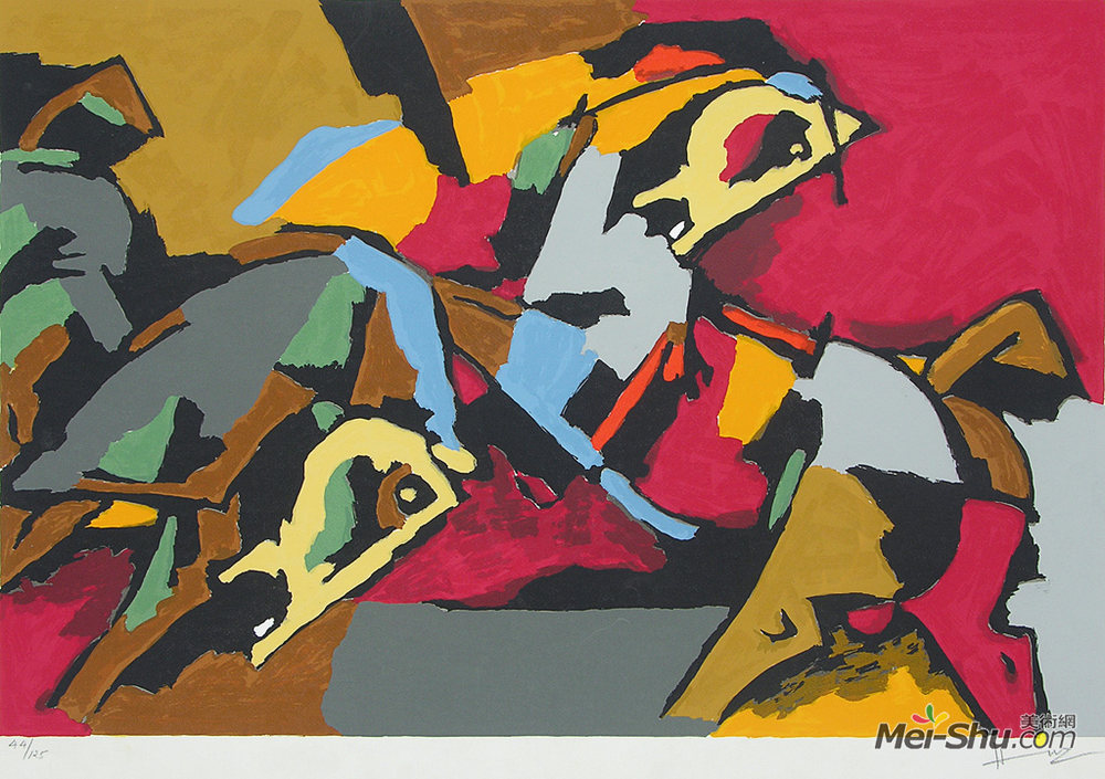 胡森(M.F. Husain)高清作品《两匹马》