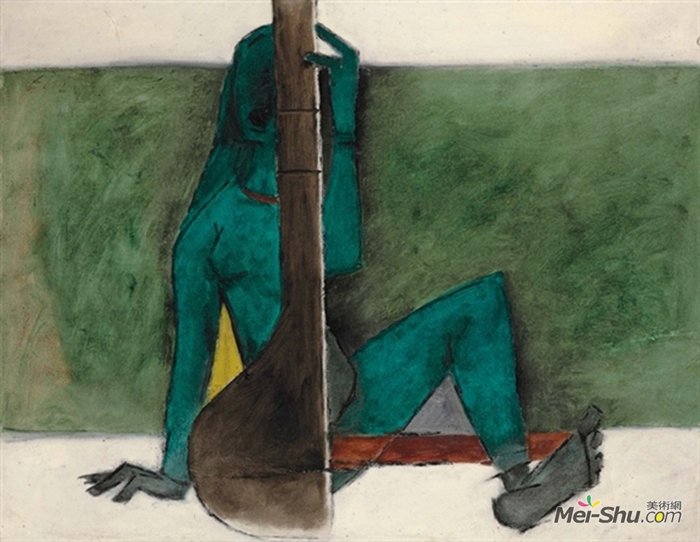 胡森(M.F. Husain)高清作品《Untitled (Lady with Tanpura)》