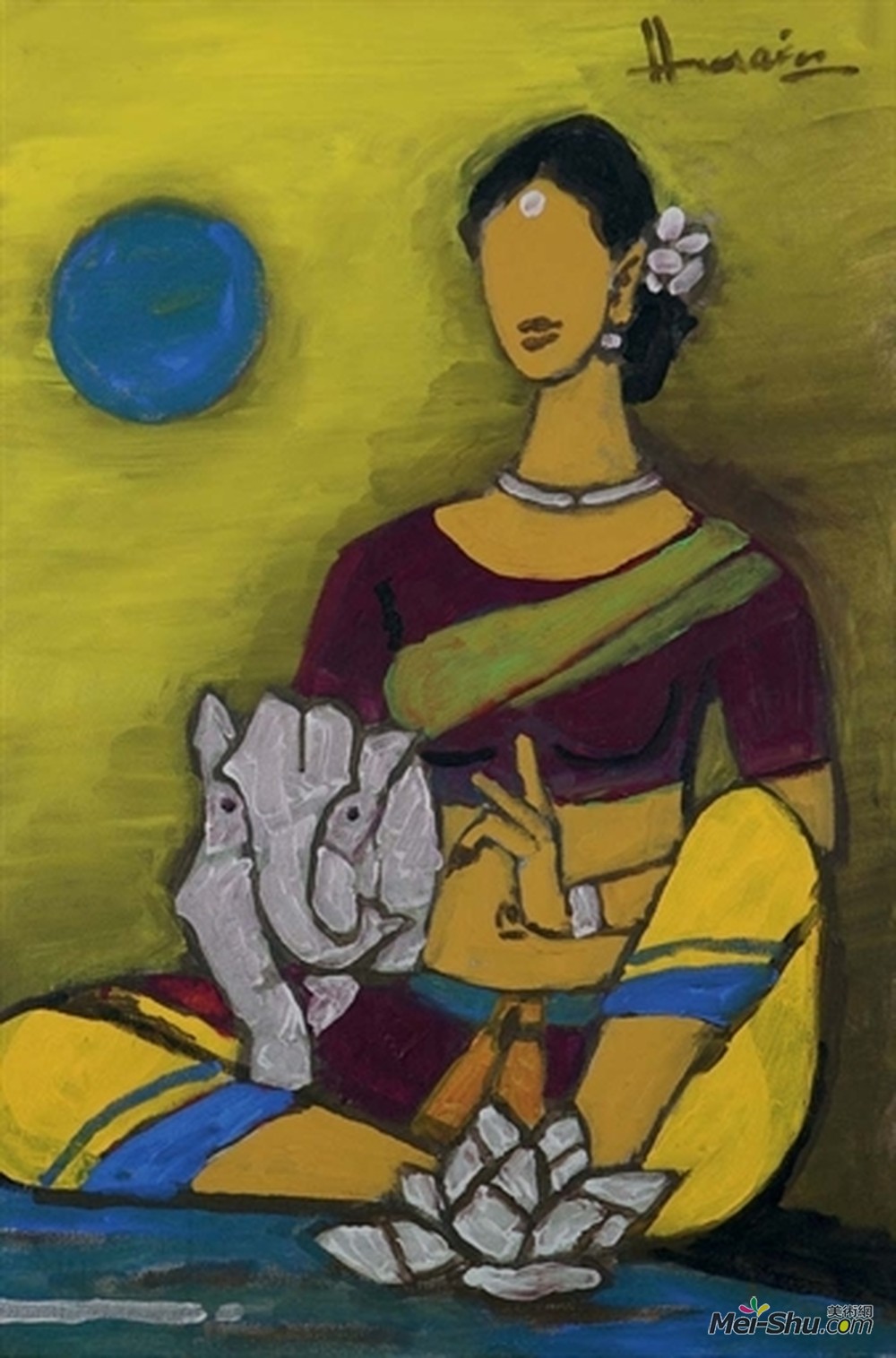 胡森(M.F. Husain)高清作品《Untitled (Ganesha and Parvati)》