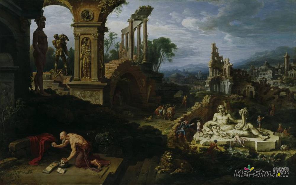 迈尔顿·范·希姆斯柯克(Maerten van Heemskerck)高清作品《景观与圣杰罗姆》