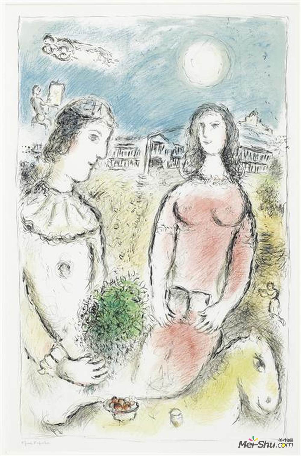 马克·夏加尔(Marc Chagall)高清作品《黄昏中的一对》