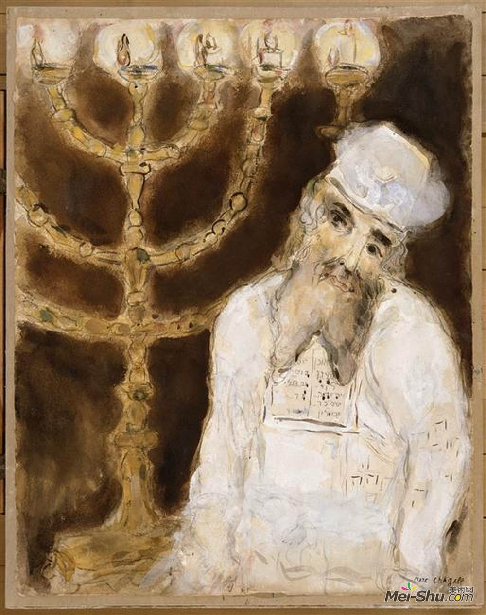 马克·夏加尔(Marc Chagall)高清作品《亚伦在金色烛台前七枝》