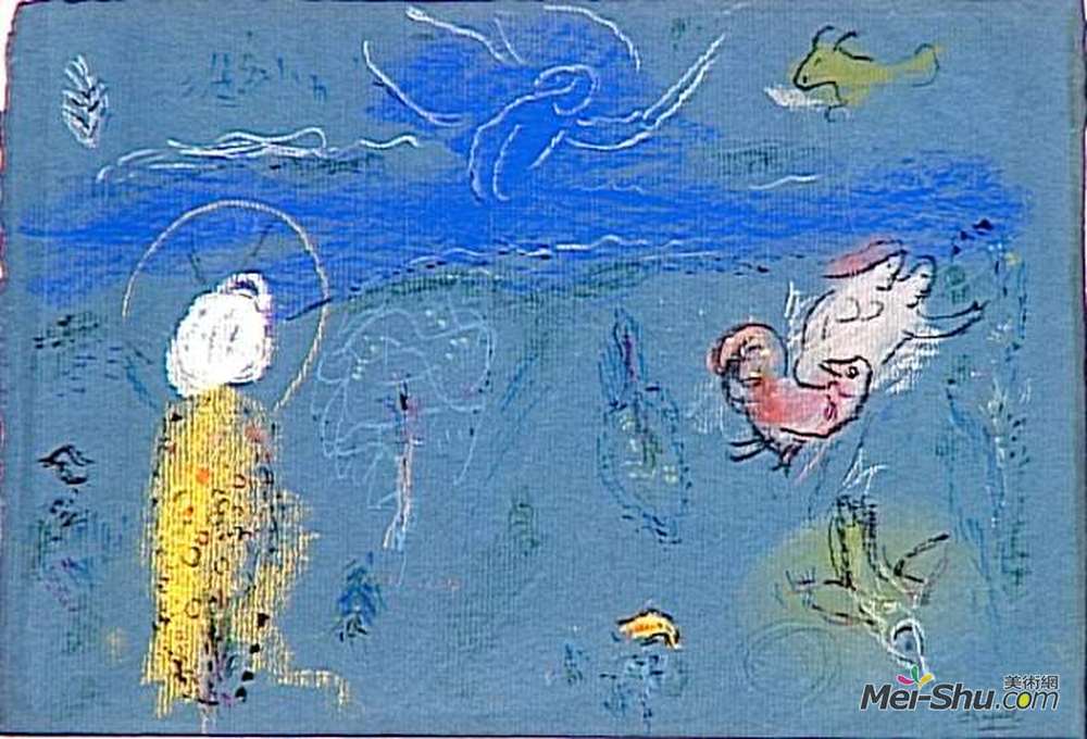 马克·夏加尔(Marc Chagall)高清作品《亚当和夏娃从帕拉代斯被开除》