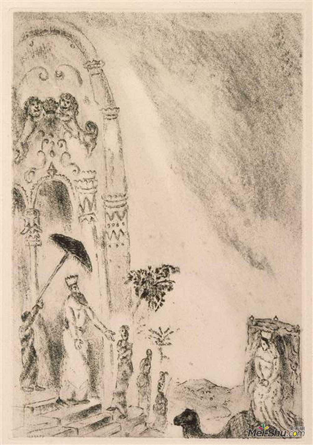 马克·夏加尔(Marc Chagall)高清作品《Arrival of Queen Sheba to Jerusalem (I Kings, X, 1 5)》