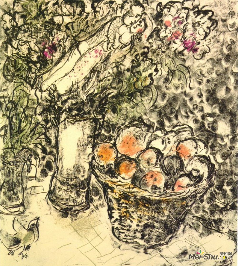 马克·夏加尔(Marc Chagall)高清作品《水果夫妻篮》