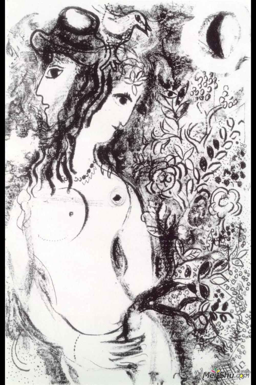 马克·夏加尔(Marc Chagall)高清作品《与鸟交配》