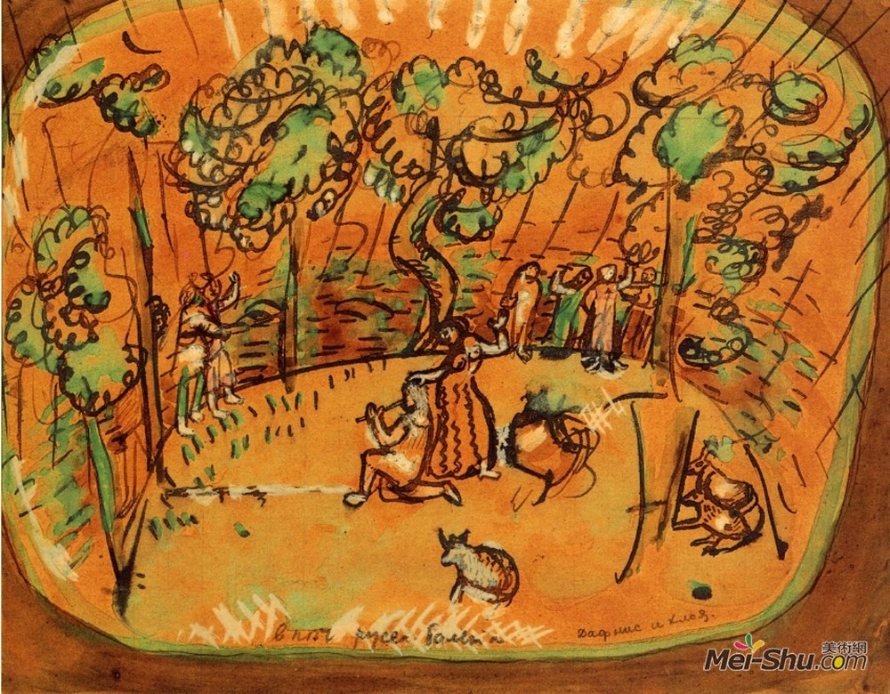 马克·夏加尔(Marc Chagall)高清作品《达芬尼斯与比利佛拜金狗》
