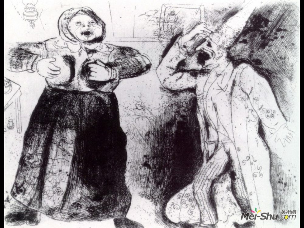 马克·夏加尔(Marc Chagall)高清作品《Disputation of Pliushkin and Mavra》