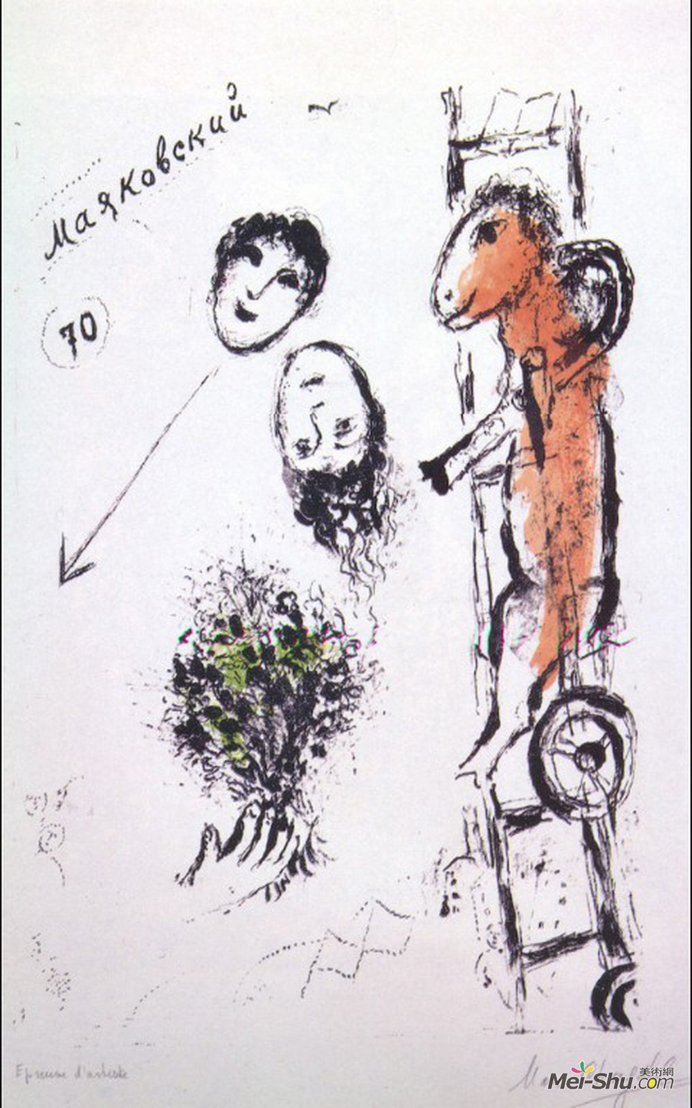 马克·夏加尔(Marc Chagall)高清作品《Drawing by Marc Chagall for Vladimir Mayakovsky's 70》