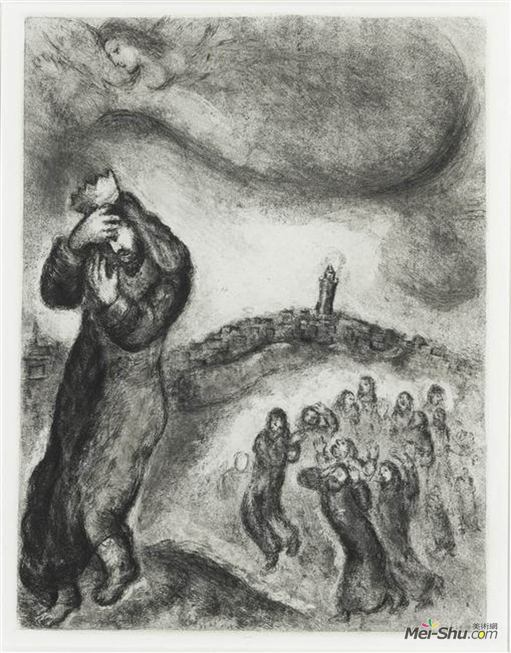 马克·夏加尔(Marc Chagall)高清作品《耶路撒冷再次叛逆，押沙龙，戴维，裸露》