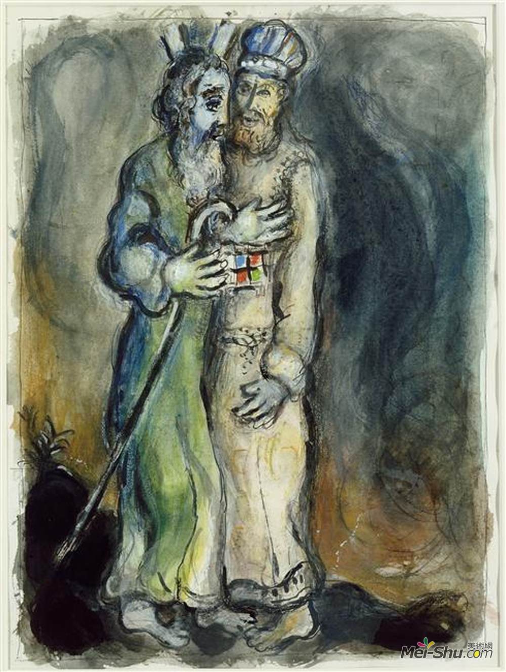 马克·夏加尔(Marc Chagall)高清作品《上帝派亚伦到沙漠里去见摩西》