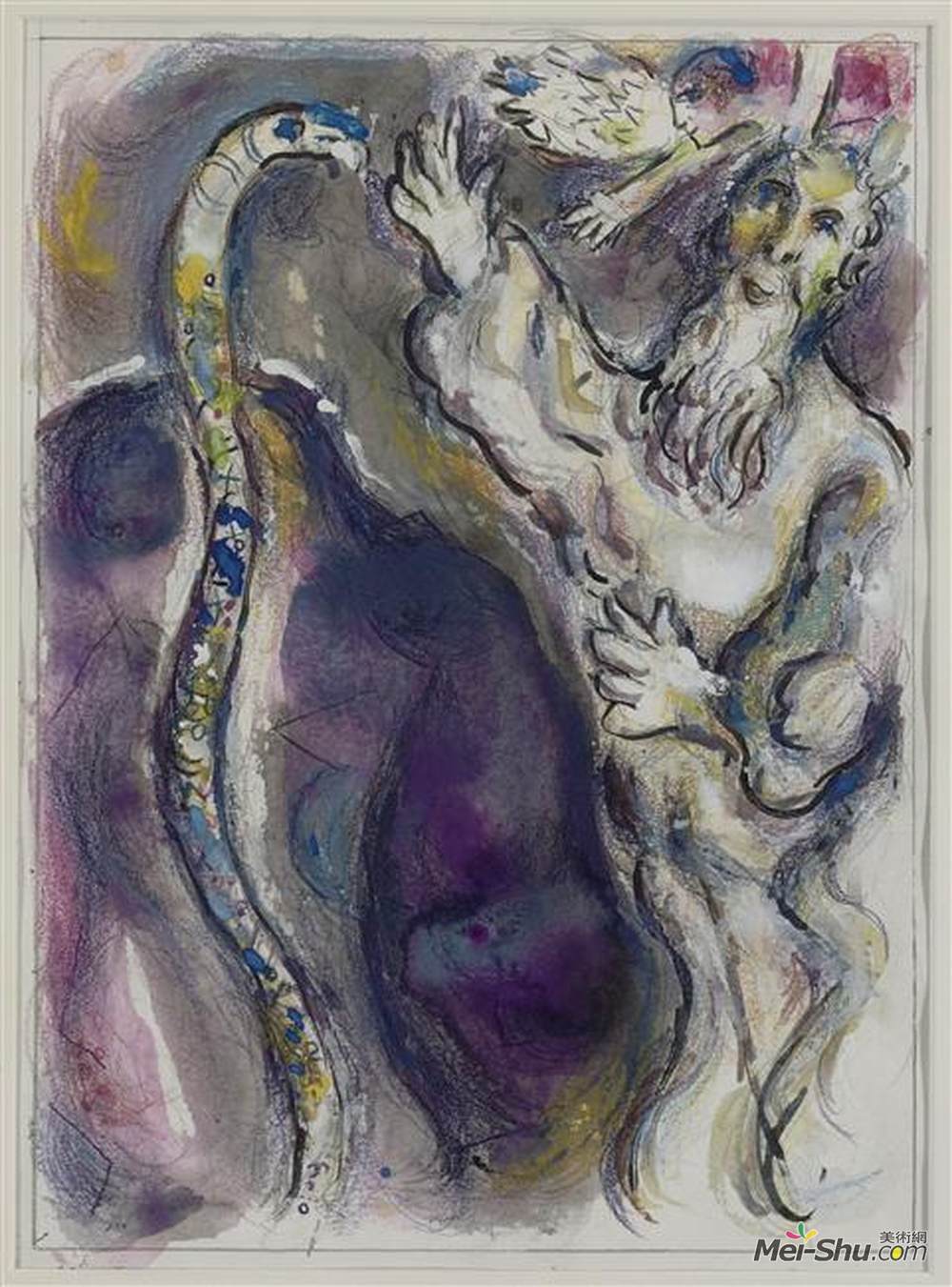 马克·夏加尔(Marc Chagall)高清作品《上帝把摩西的杖变成蛇》