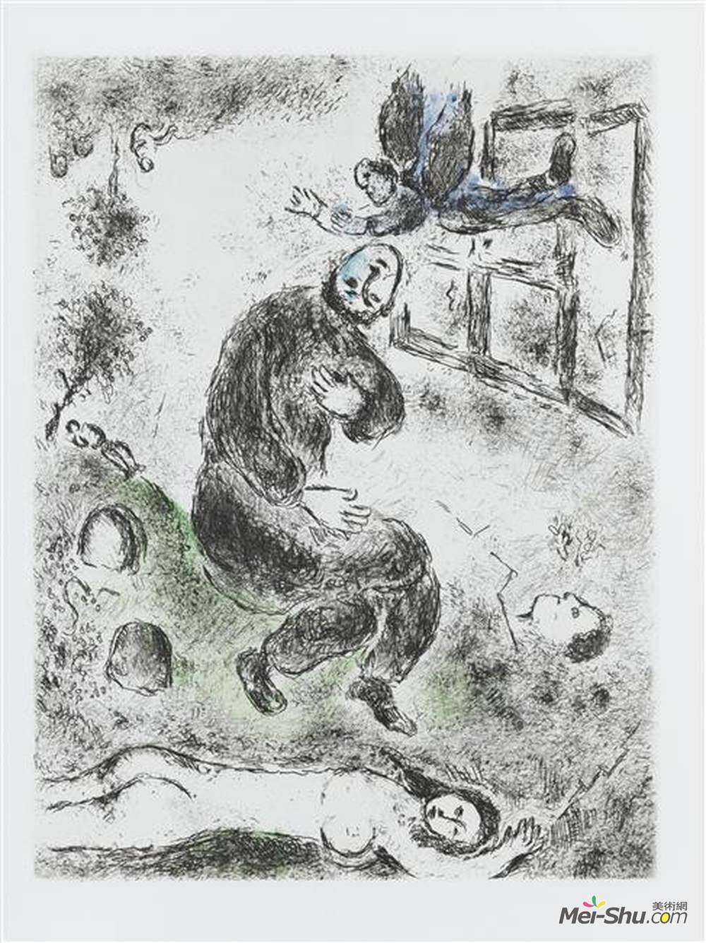 马克·夏加尔(Marc Chagall)高清作品《Illustration for Louis Aragon's work "One w》