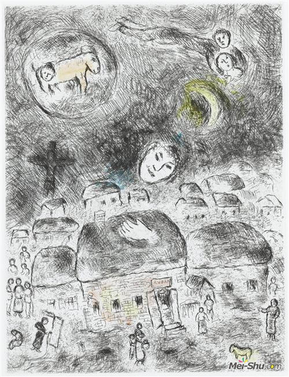 马克·夏加尔(Marc Chagall)高清作品《Illustration for Louis Aragon's work "One w》