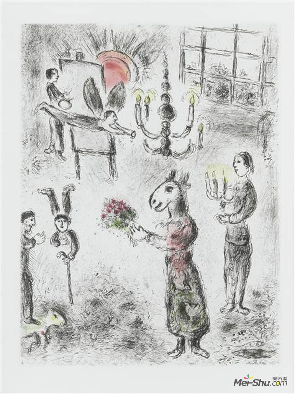 马克·夏加尔(Marc Chagall)高清作品《Illustration for Louis Aragon's work "One w》