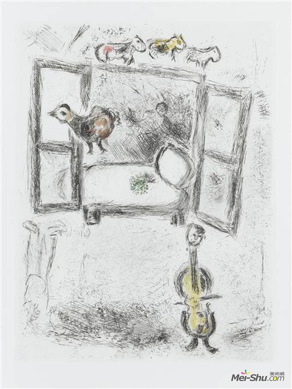 马克·夏加尔(Marc Chagall)高清作品《Illustration for Louis Aragon's work "One w》