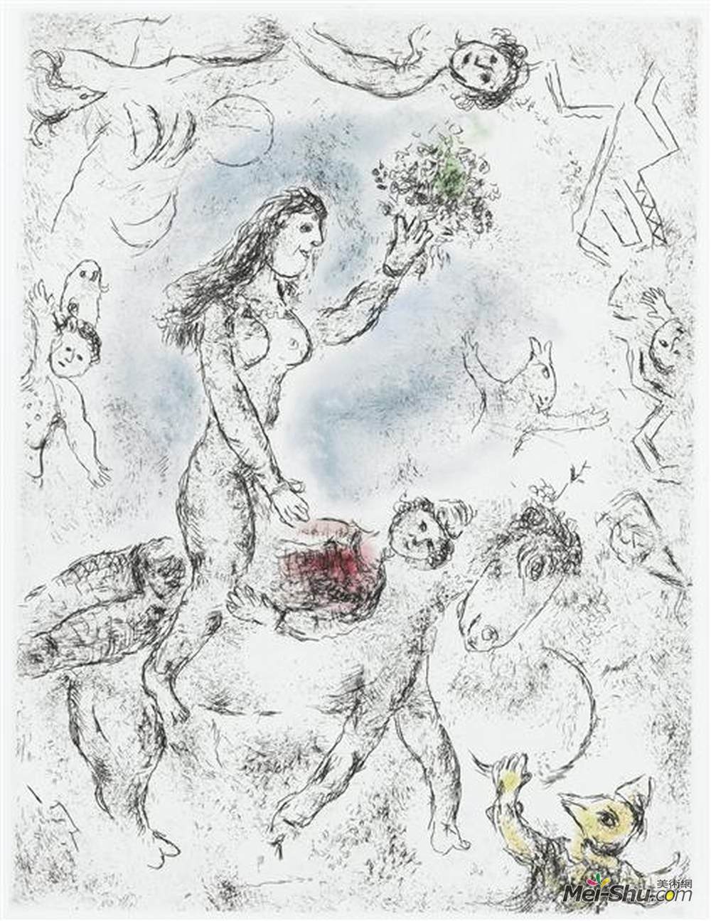 马克·夏加尔(Marc Chagall)高清作品《Illustration for Louis Aragon's work "One w》