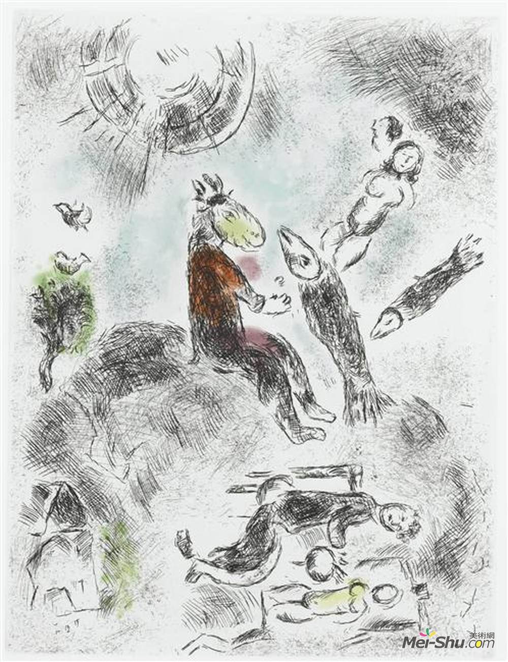 马克·夏加尔(Marc Chagall)高清作品《Illustration for Louis Aragon's work "One w》