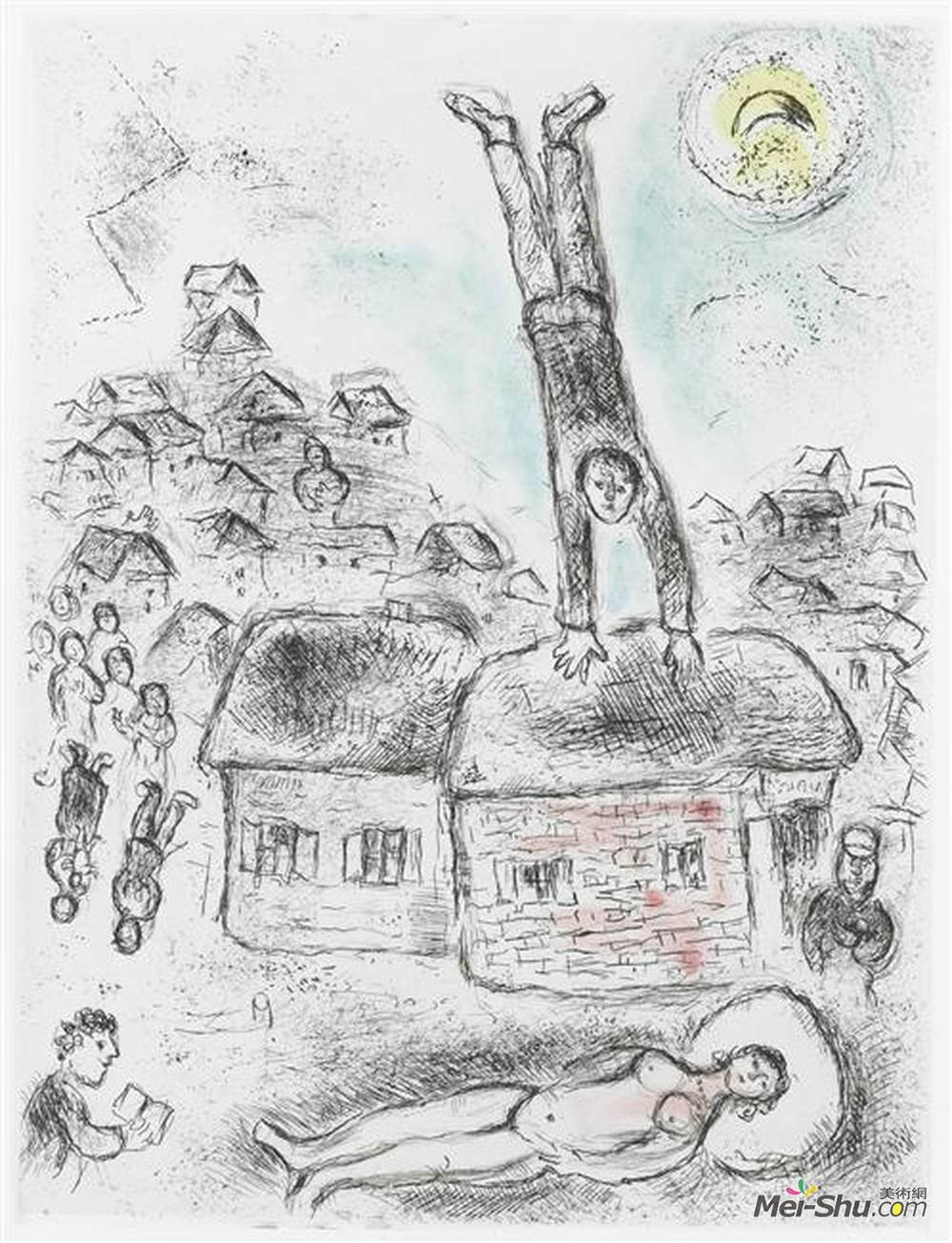 马克·夏加尔(Marc Chagall)高清作品《Illustration for Louis Aragon's work "One w》