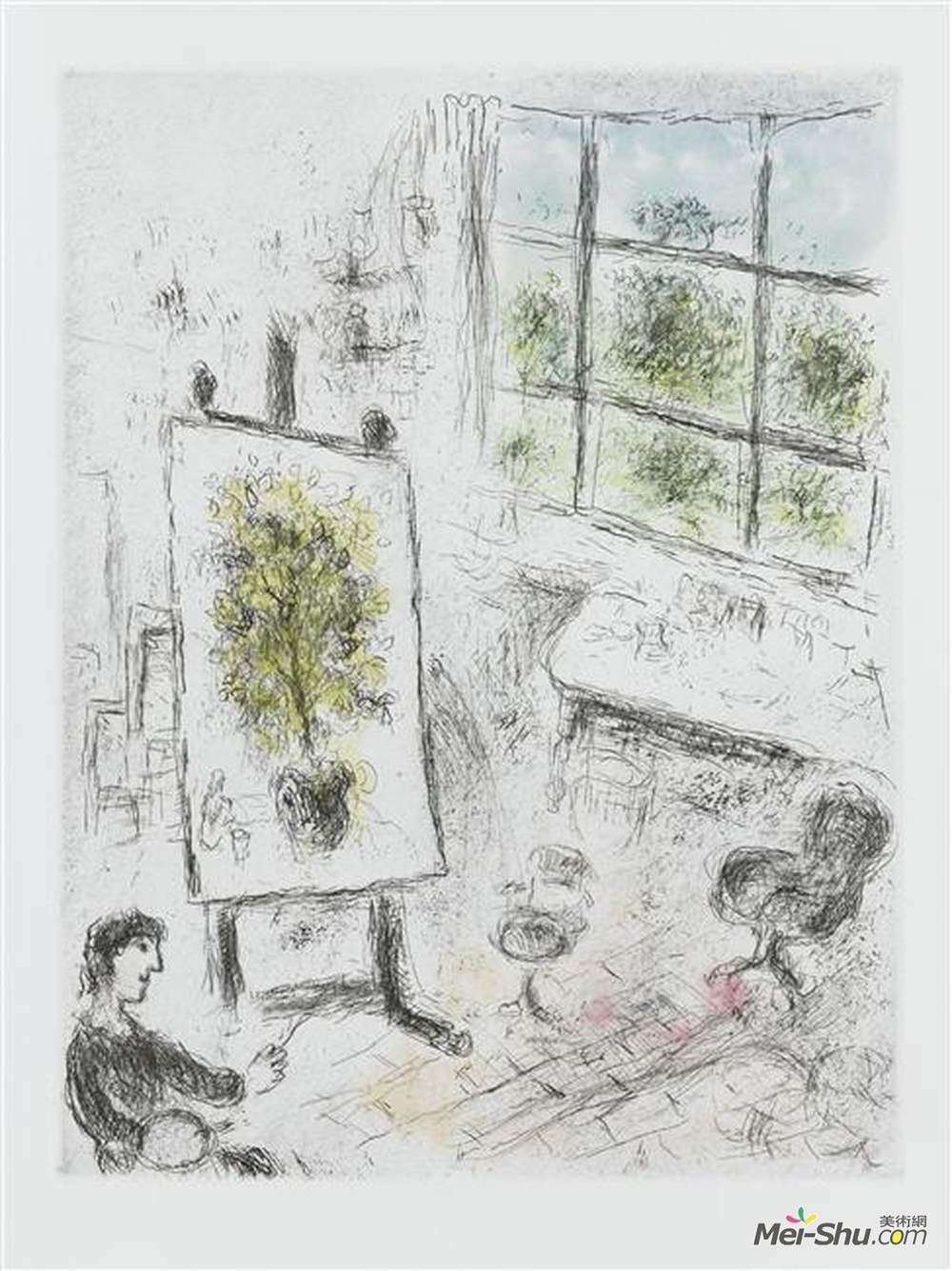 马克·夏加尔(Marc Chagall)高清作品《Illustration for Louis Aragon's work "One w》