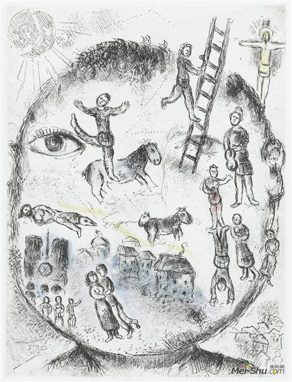 马克·夏加尔(Marc Chagall)高清作品《Illustration for Louis Aragon's work "One w》