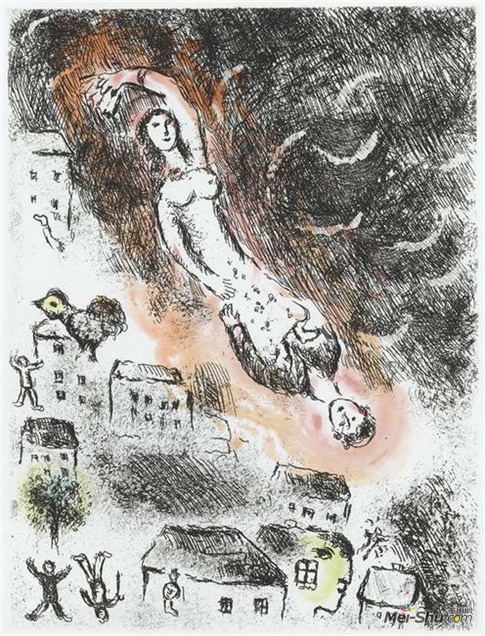 马克·夏加尔(Marc Chagall)高清作品《Illustration for Louis Aragon's work "One w》