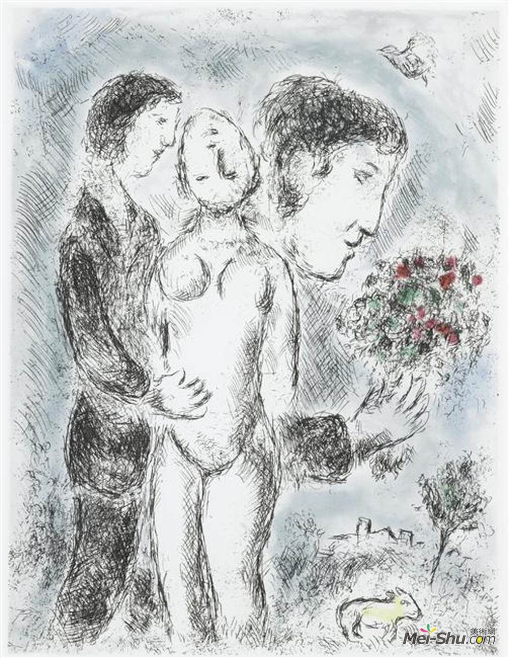 马克·夏加尔(Marc Chagall)高清作品《Illustration for Louis Aragon's work "One w》