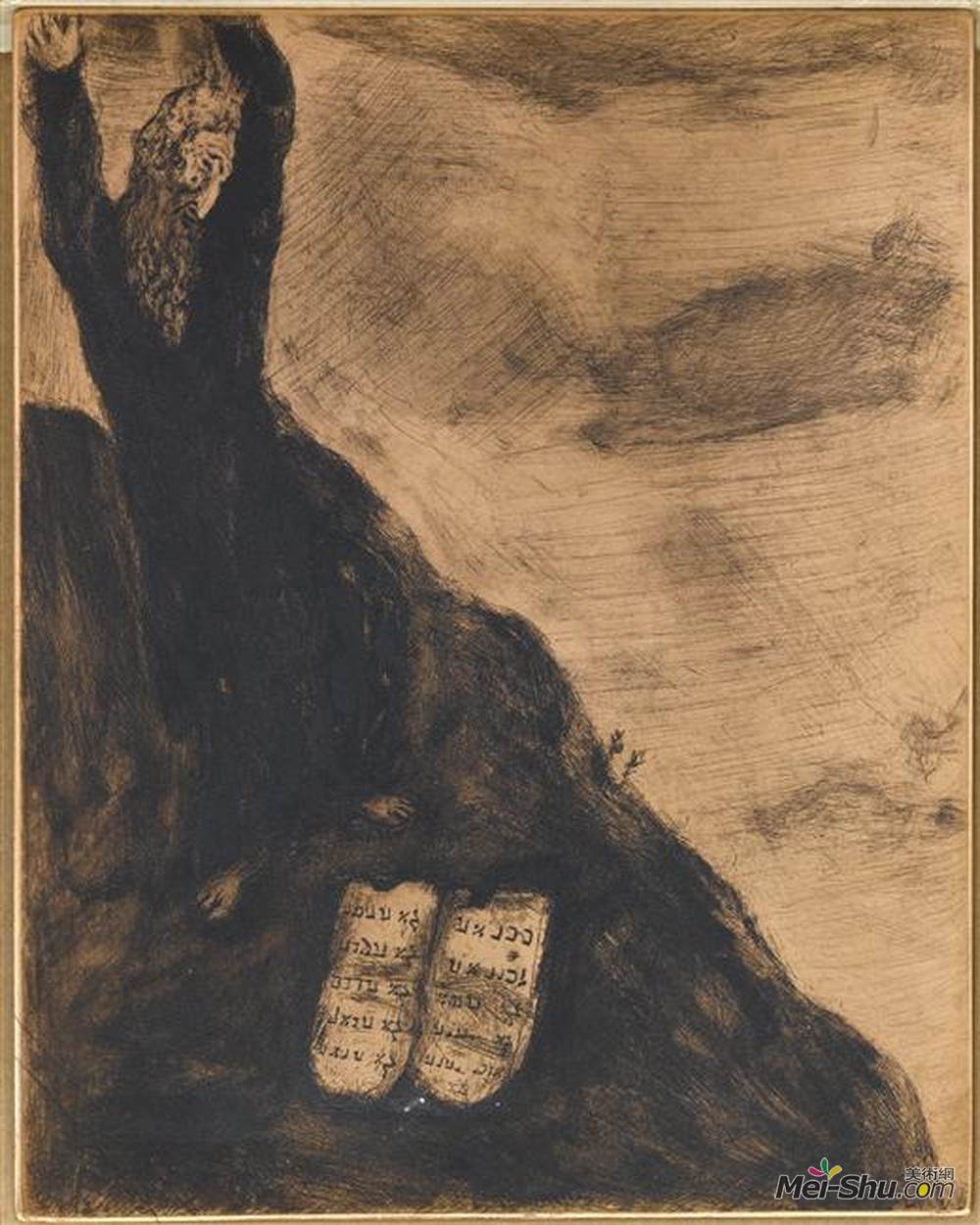 马克·夏加尔(Marc Chagall)高清作品《他对被选中的人的偶像崇拜感到愤怒。》