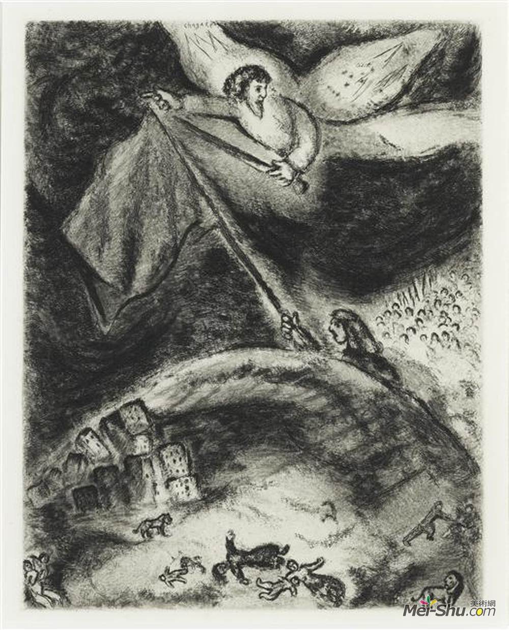 马克·夏加尔(Marc Chagall)高清作品《以赛亚在巴比伦废墟上的神谕（以赛亚书十三章）》