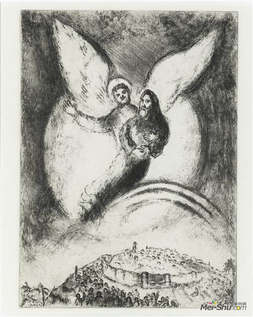 马克·夏加尔(Marc Chagall)高清作品《根据道具，耶路撒冷脱离了巴比伦。》