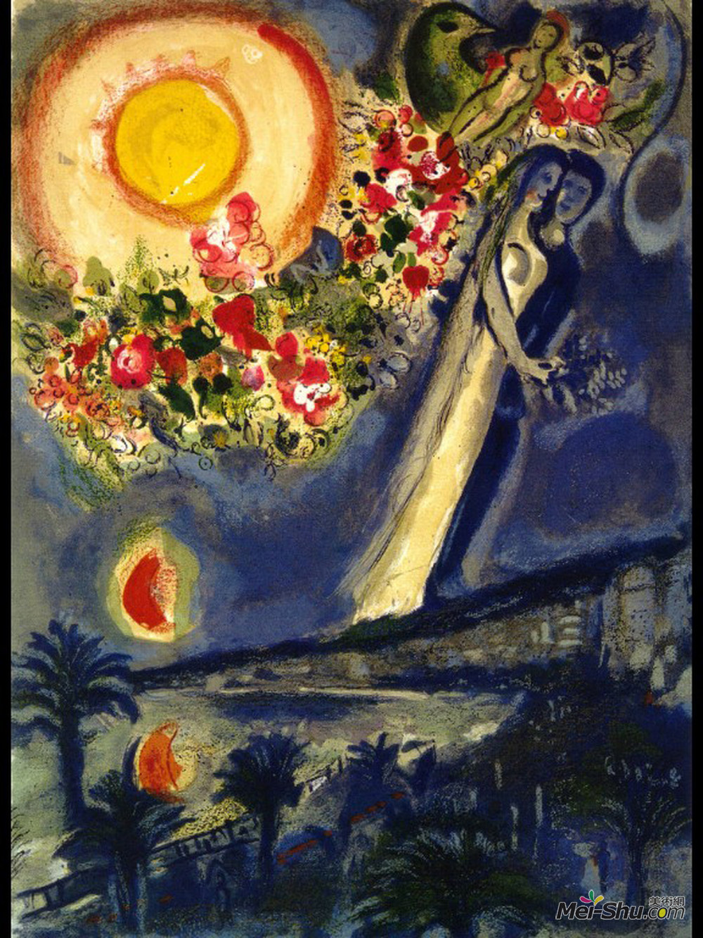 马克·夏加尔(Marc Chagall)高清作品《美好天空中的恋人》